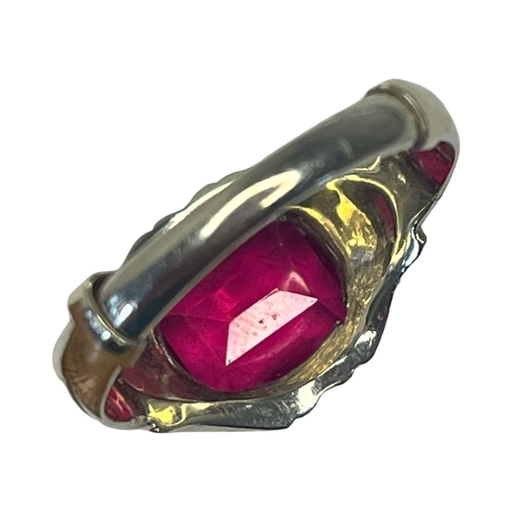 Vintage 14 Karat White Gold Flat Cut Ruby Ring Size 7 - Picture 5 of 6